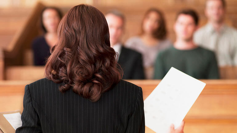 Lawyer speaking in court